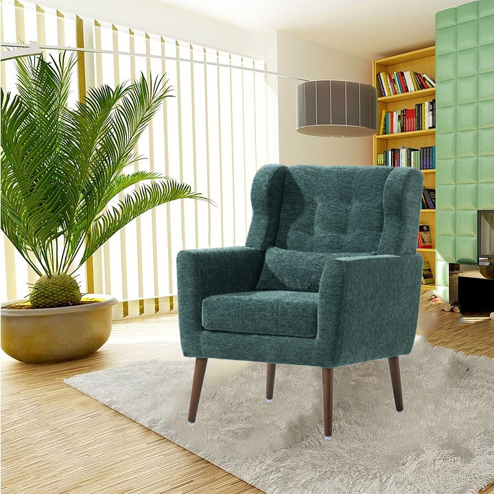 Modern Accent Chair, Arm Chairs For Living Room, Upholstered Mordern Armchair, Comfy Soft Padded Lounge Chair In Small Space, Bedroom, With Pillow, Solid Wood Leg