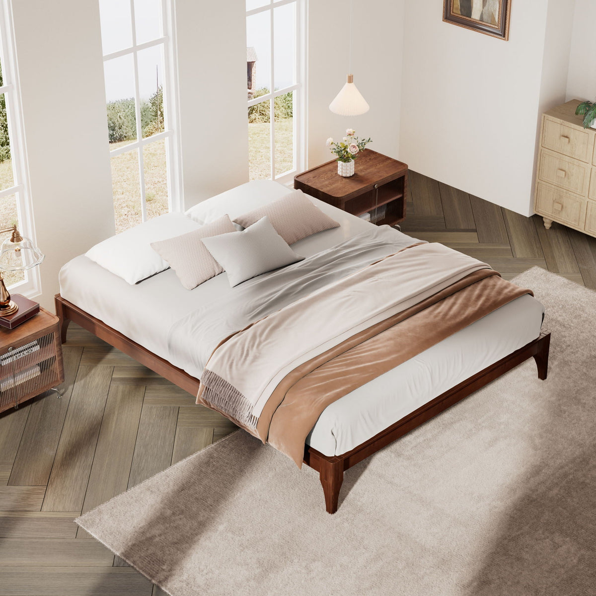 Queen Size Platform Bed Frame With Wood Slat And Metal Support - Chocolate