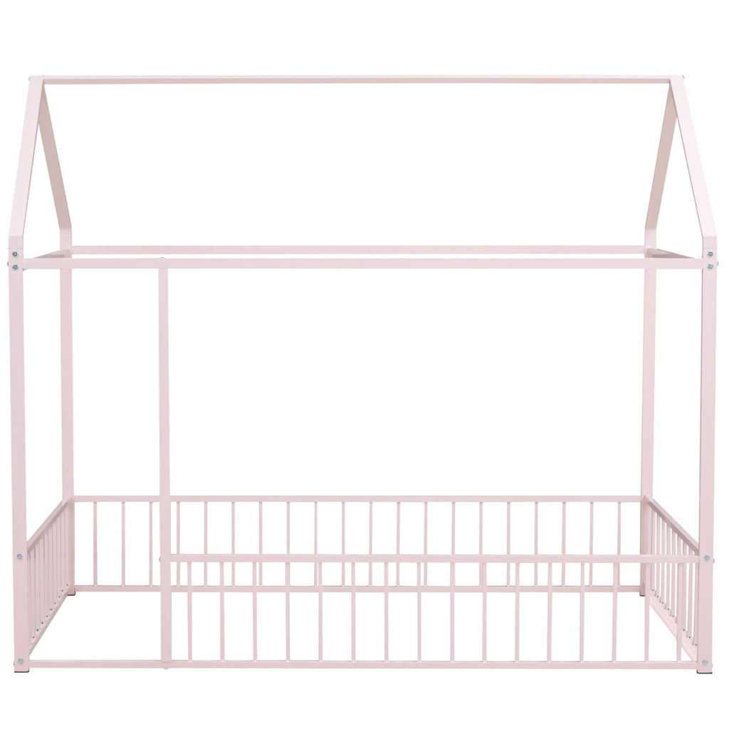 Metal Bed House Bed Frame With Fence