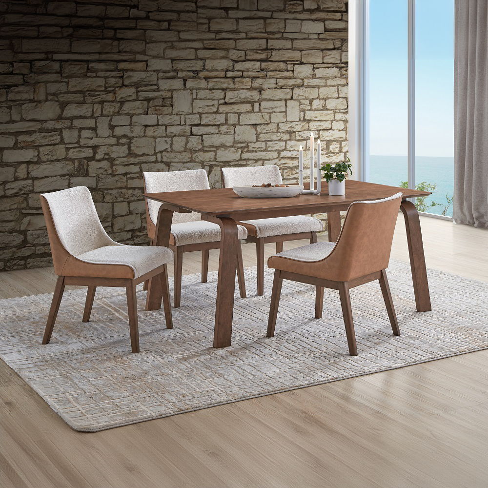 Ginny - Side Chair (Set of 2) - White Boucle, Brown Velvet & Walnut
