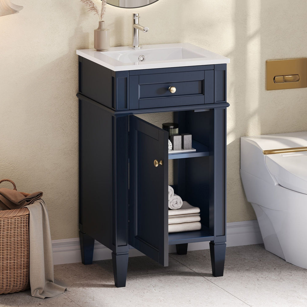 French Style Bathroom Vanity With Sink, Soft-Closing Door, Adjustable Shelf, Rectangular Design