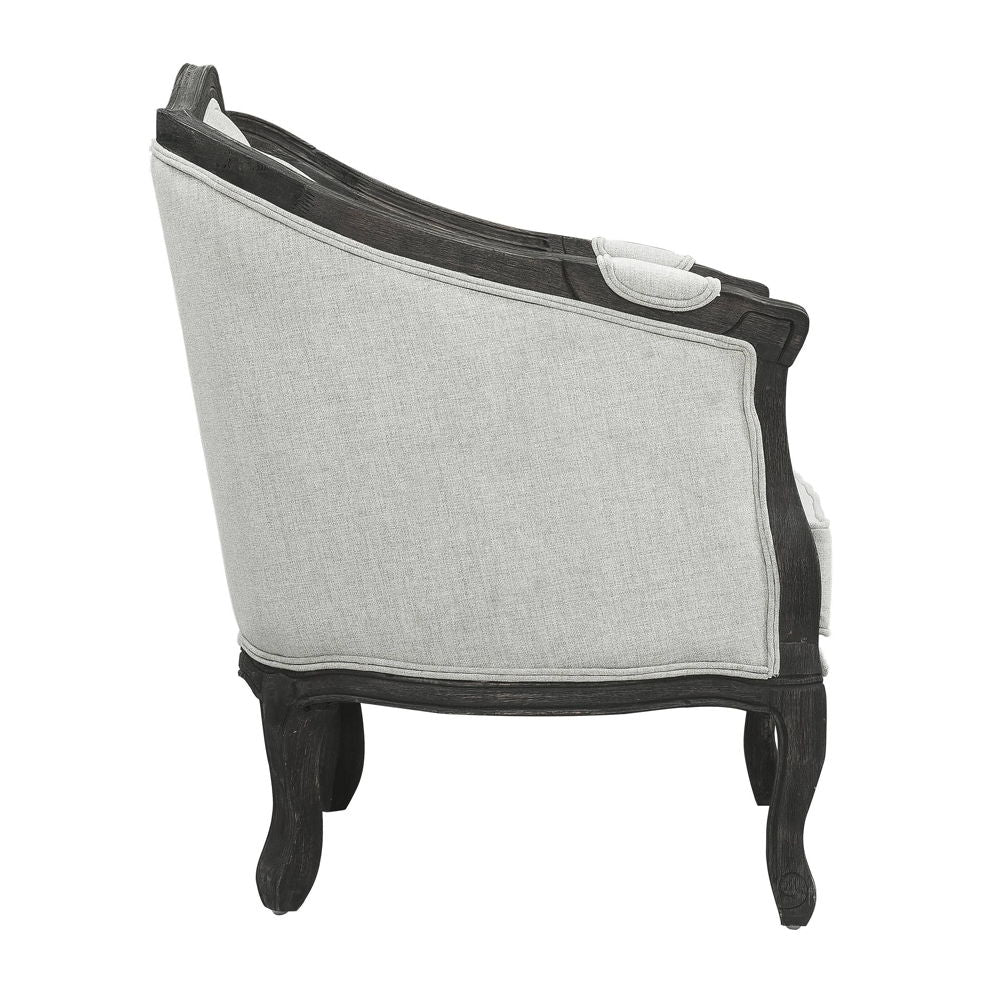 Samael - Loveseat With 2 Pillows - Gray Linen & Dark Brown