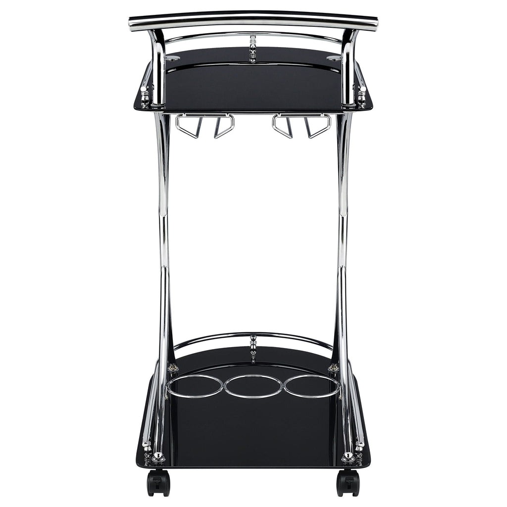 Elfman 2-tier Glass Shelf Metal Bar Cart Black and Chrome