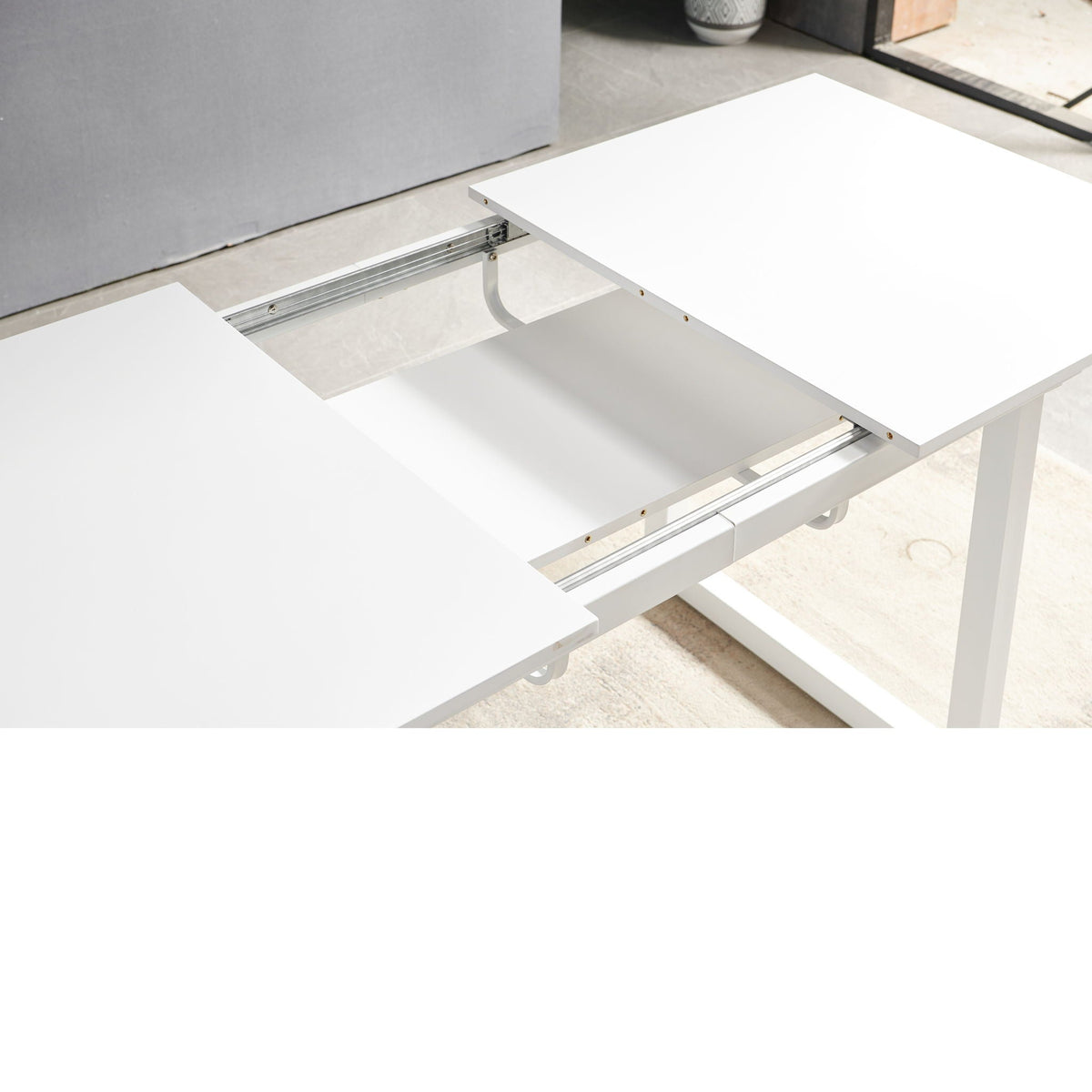 Square Extendable Dining Table With Metal Leg, Modern Space Saving Kitchen Table For Living Room
