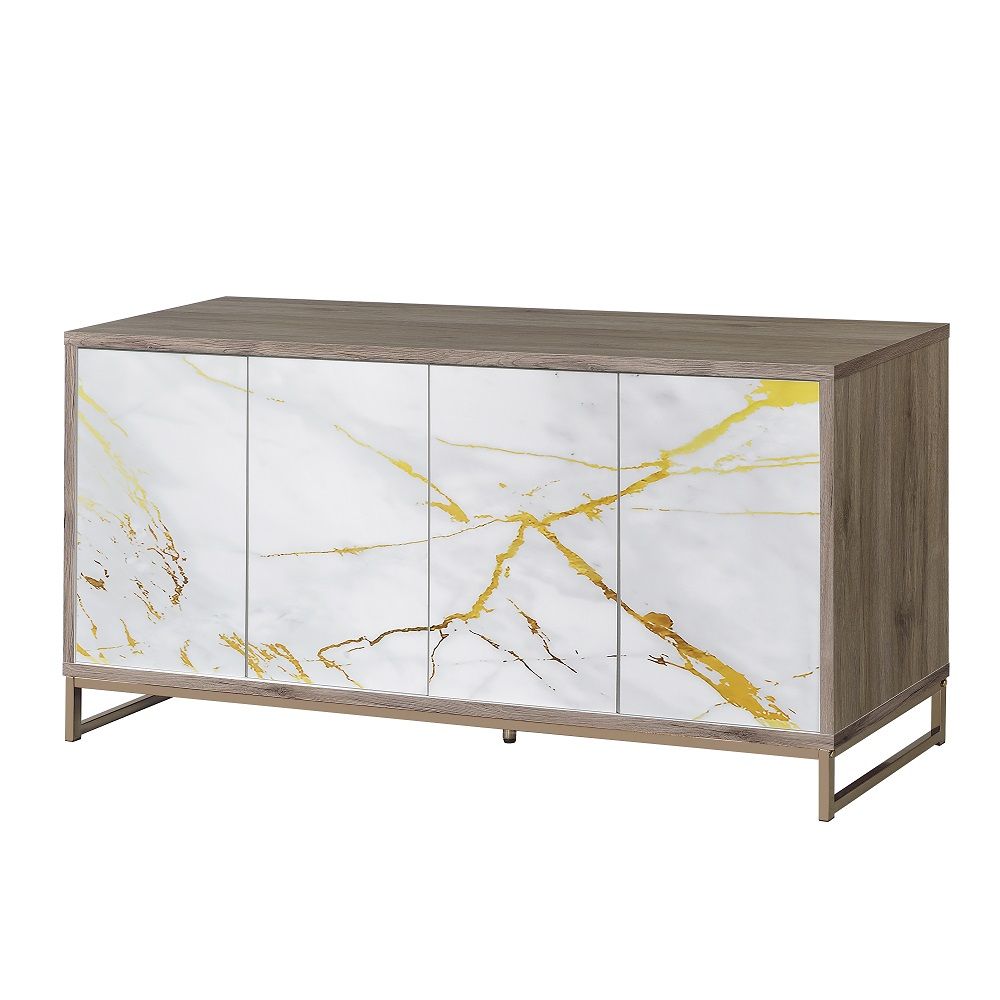 Paavan - Console Cabinet - White Marble Print Oak & Champagne