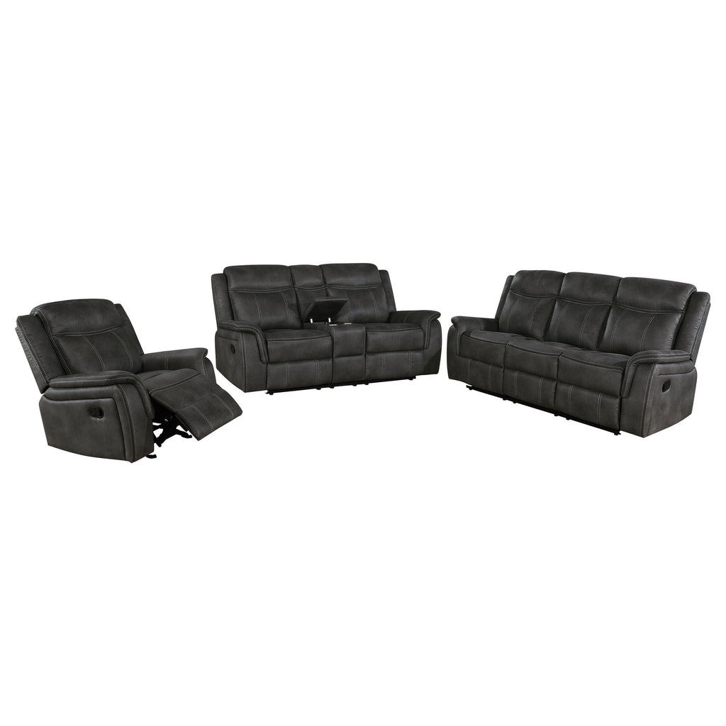 Lawrence 3-piece Upholstered Reclining Sofa Set Charcoal
