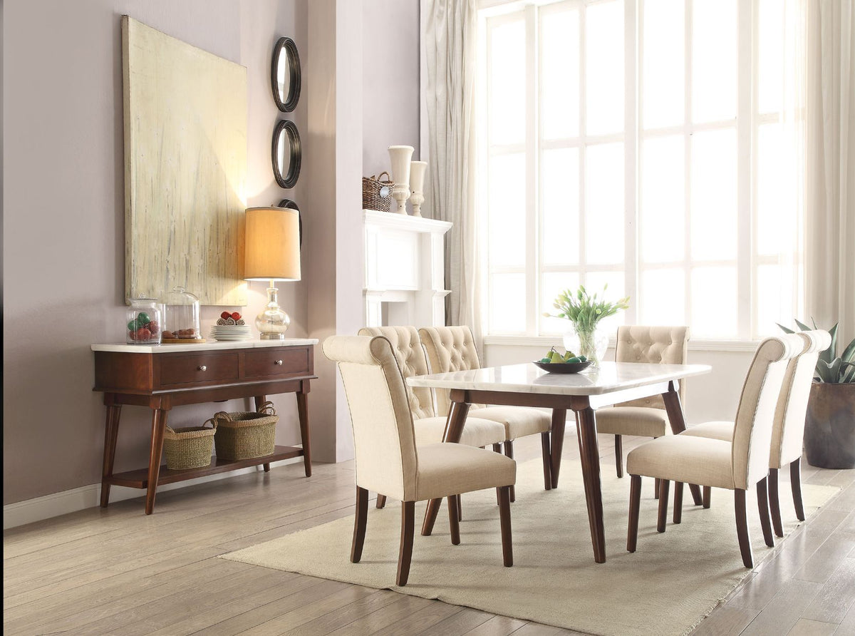 Gasha - Dining Table - White Marble Top & Walnut