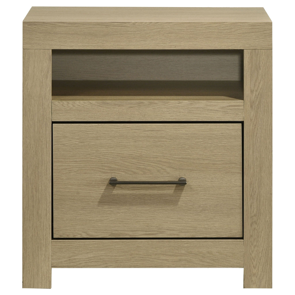 Hendricks 1-drawer Nightstand Bedside Table with Cubby Light Oak