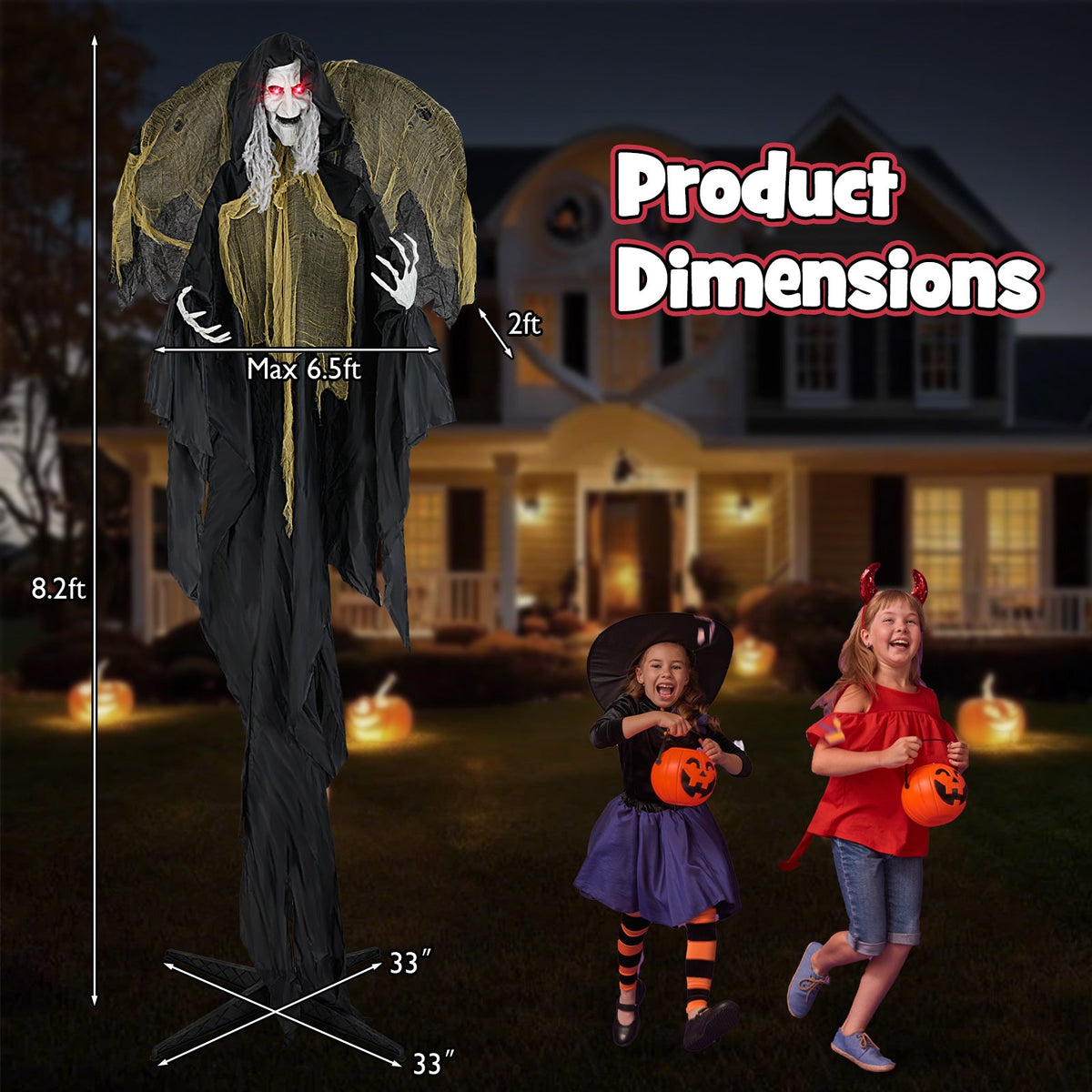 8.2 ft Halloween Standing Witch with Lighted Eyes and Automatic Wing Movement
