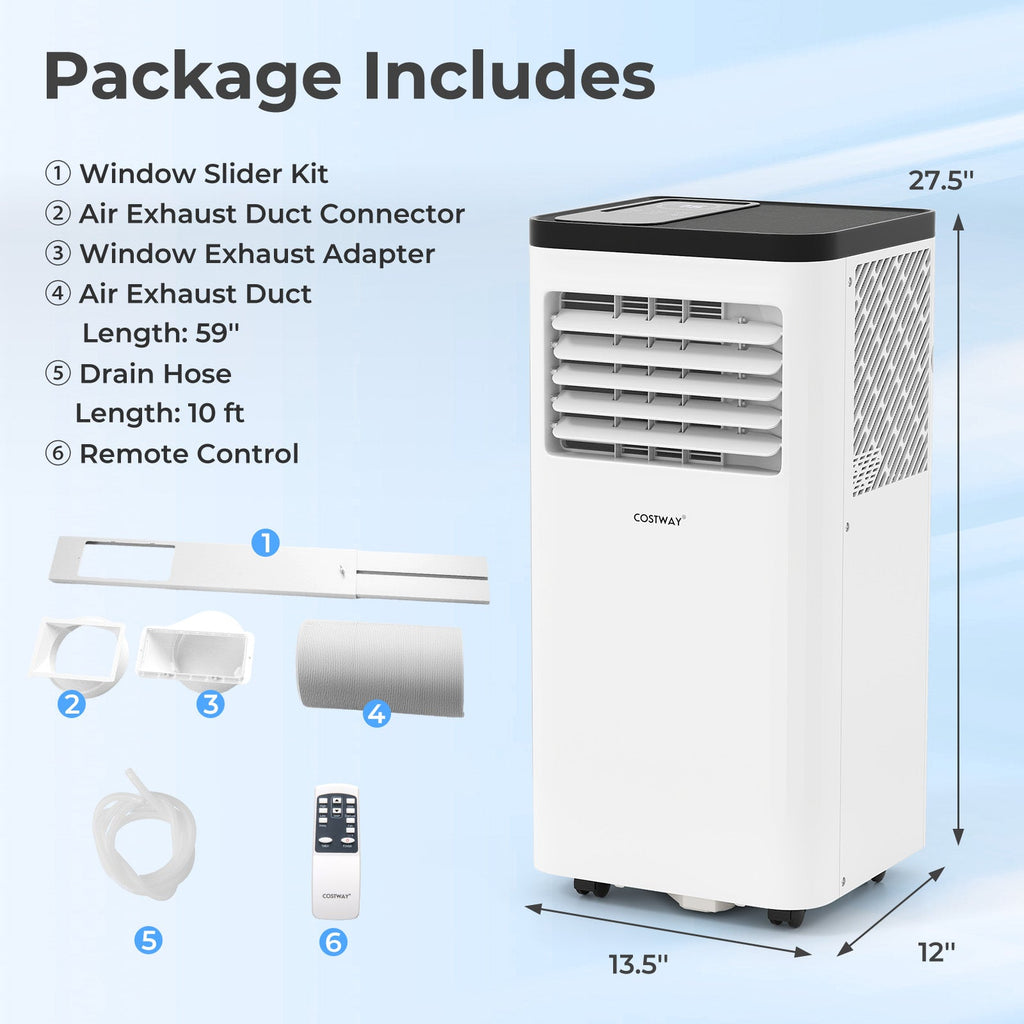 8000 BTU Portable Air Conditioner with Dehumidifier & Remote