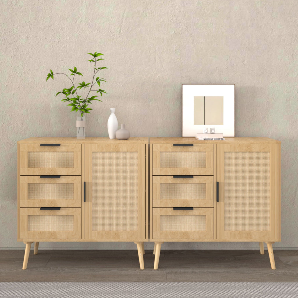 Dresser With Drawers And Adjustable Shelf - Antique Natural / Rattan