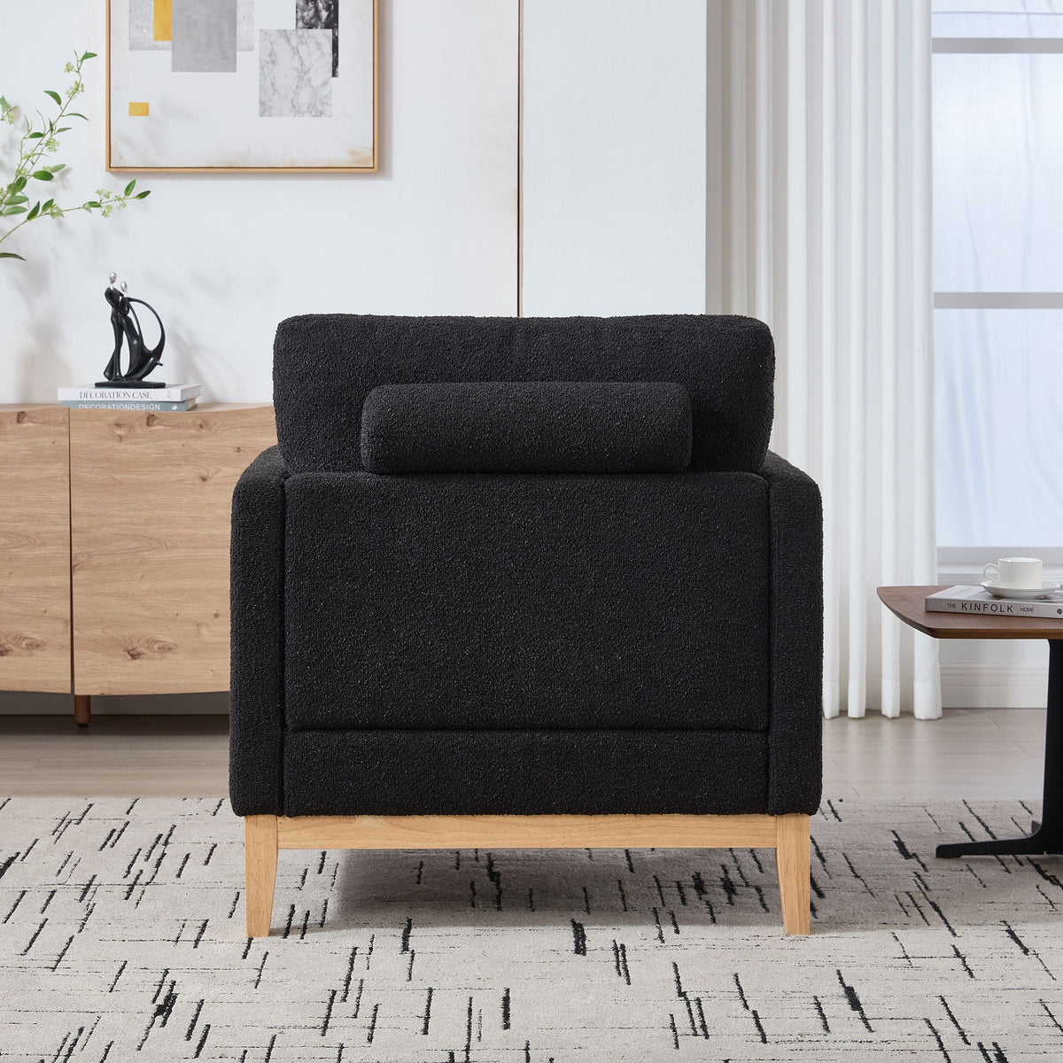 Wide Modern Performance Accent Chair With Natural Legs