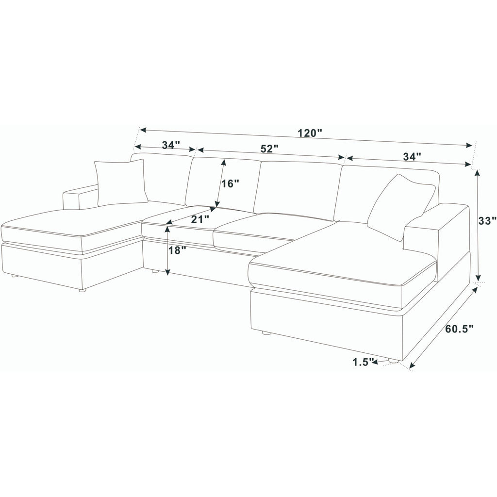 3 Piece Double Chaise Sectional Sofa