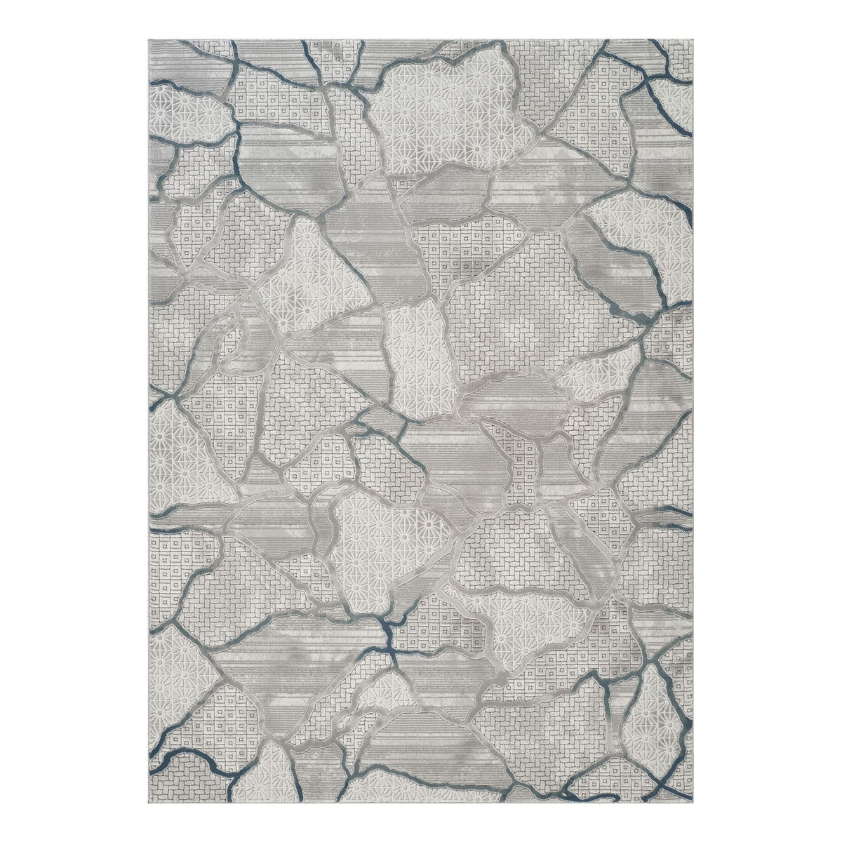 Geometrix - 5'3" X 7'3" Area Rug, Geometric 3D Effect - Ivory / Gray - Polyester
