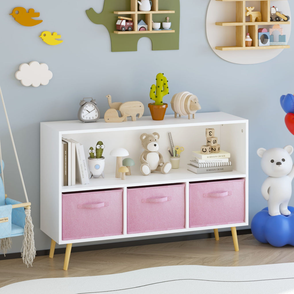 Bookcase With Collapsible Drawers, Book Display Organizer