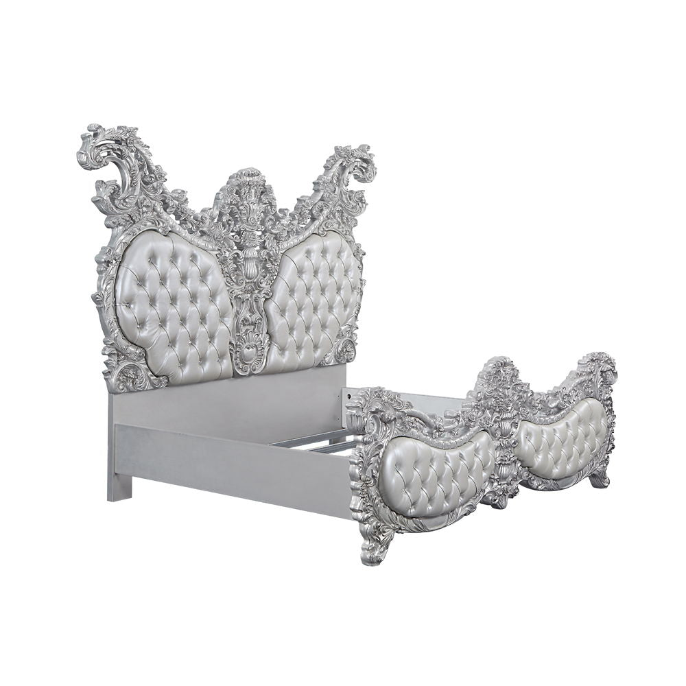 Valkyrie - Eastern King Bed - Synthetic Leather & Antique Platinum