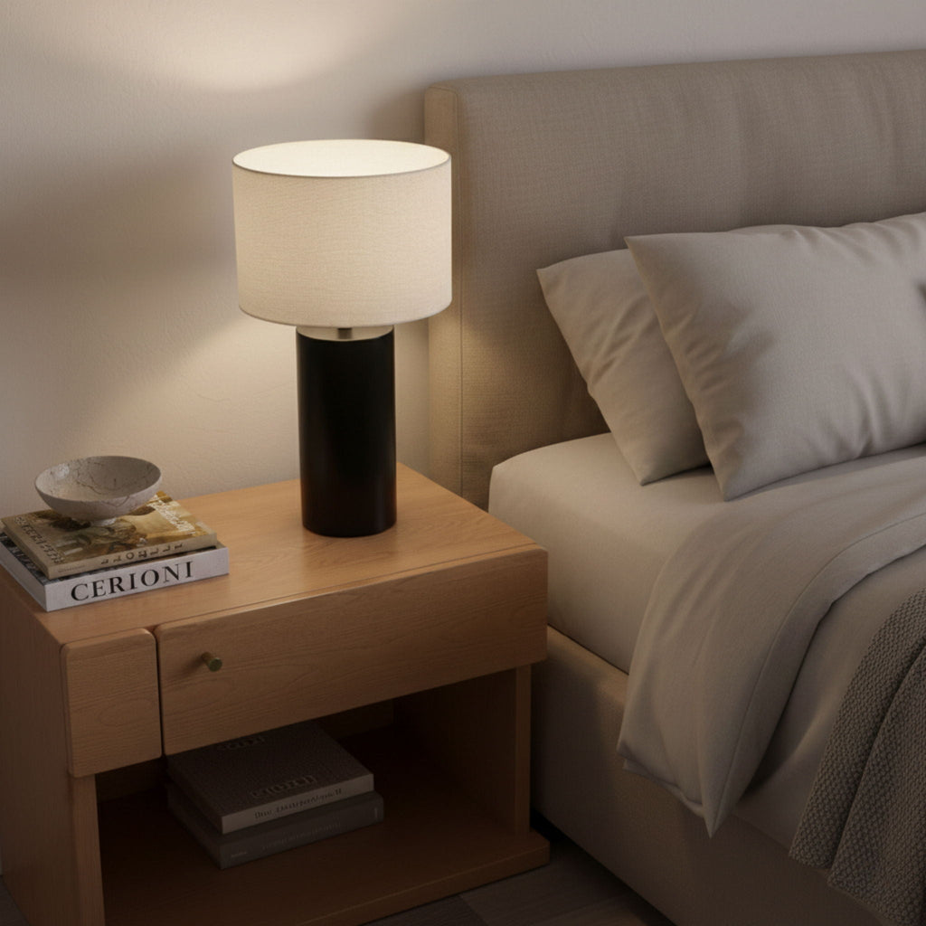 Aura - Table Lamp With On / Off Switch Block Base - Black / White