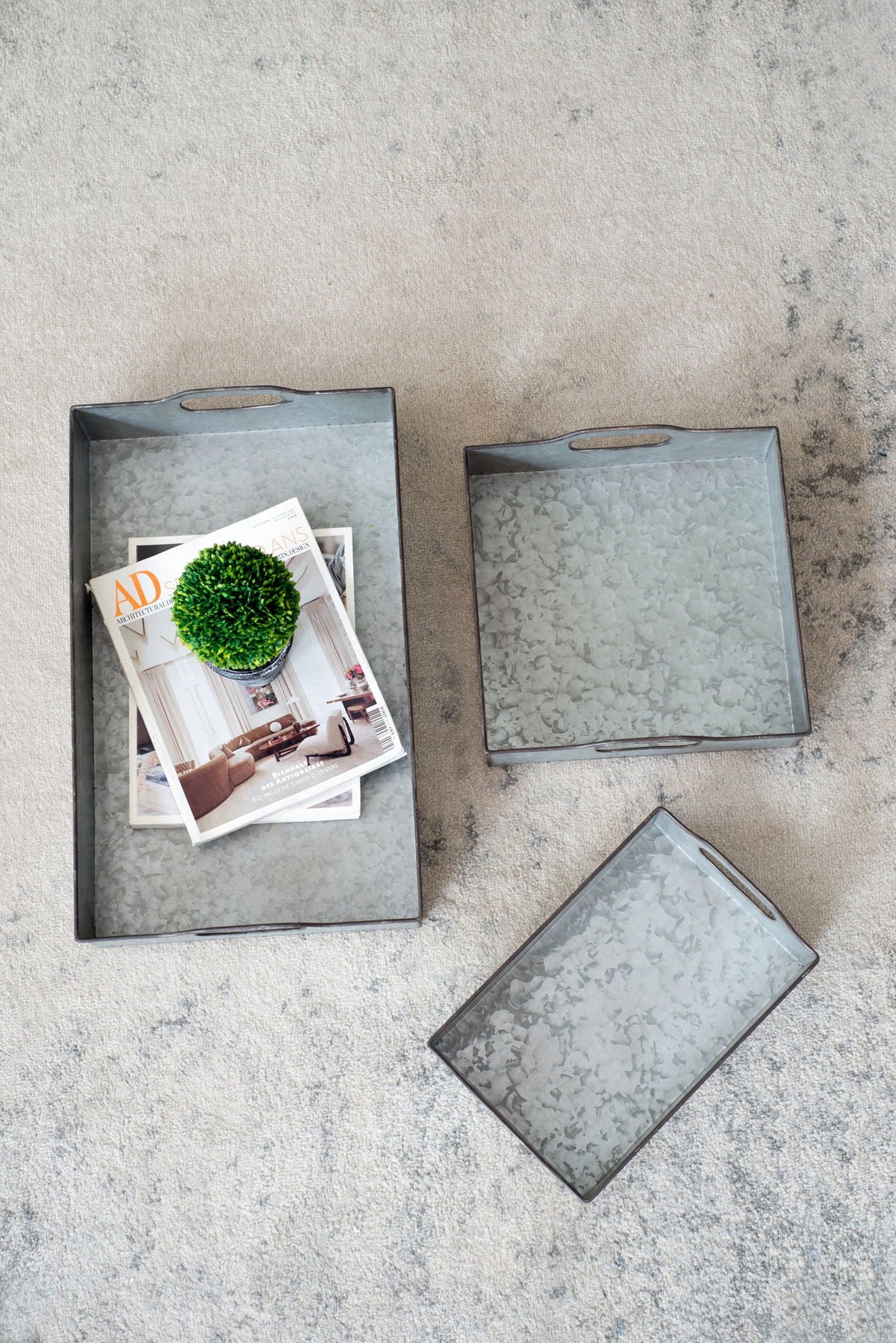 Decorative Galvanized Nesting Trays (Set of 3) - Gray