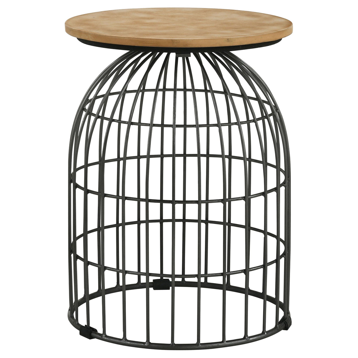 Bernardo Round Wire Frame Side Table Natural and Gunmetal