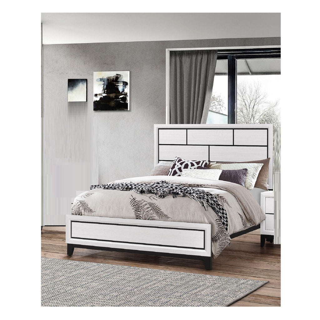 Contemporary Low Profile Bed With Geometric Headboard