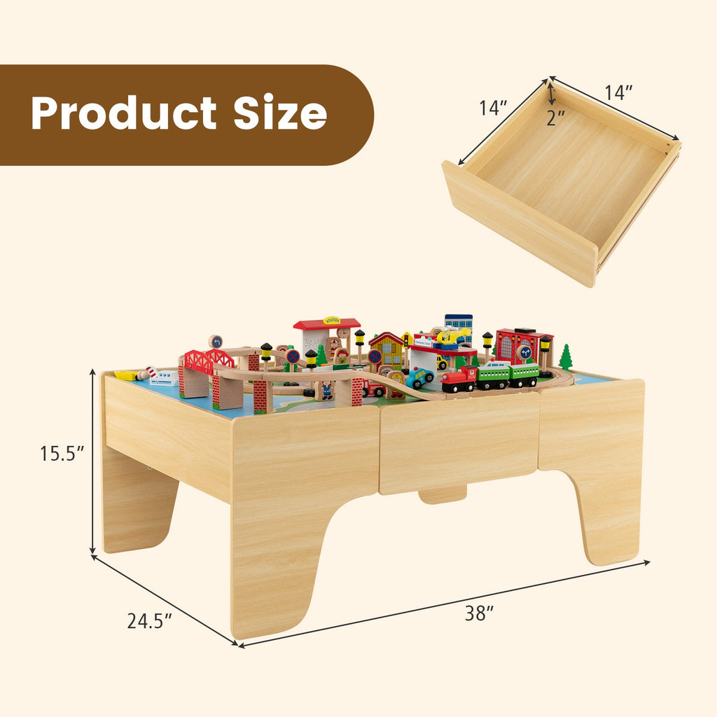 84-Piece Train and Building Block Table with Reversible Top and Creative Play Surface