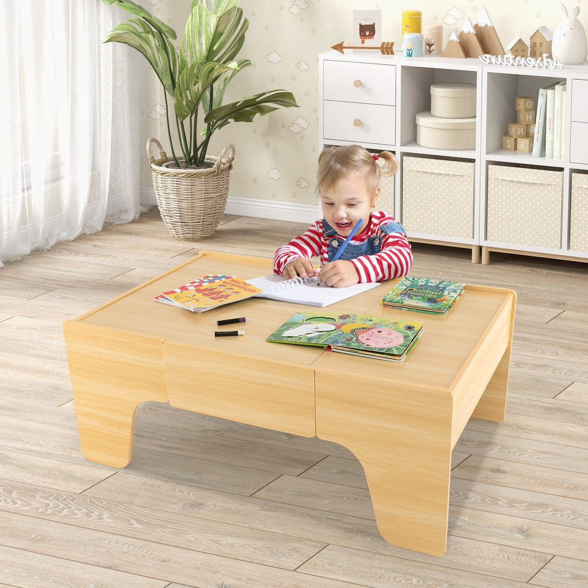 84-Piece Train and Building Block Table with Reversible Top and Creative Play Surface