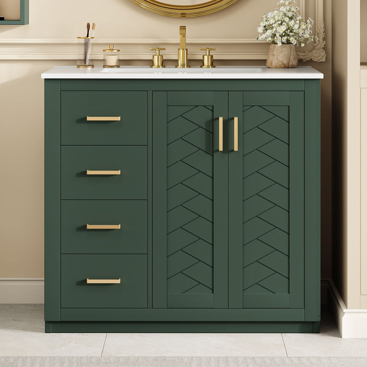 Bathroom Vanity With Sink Combo, Storage Cabinet, Freestanding Set With 3 Drawers & Soft Closing Doors