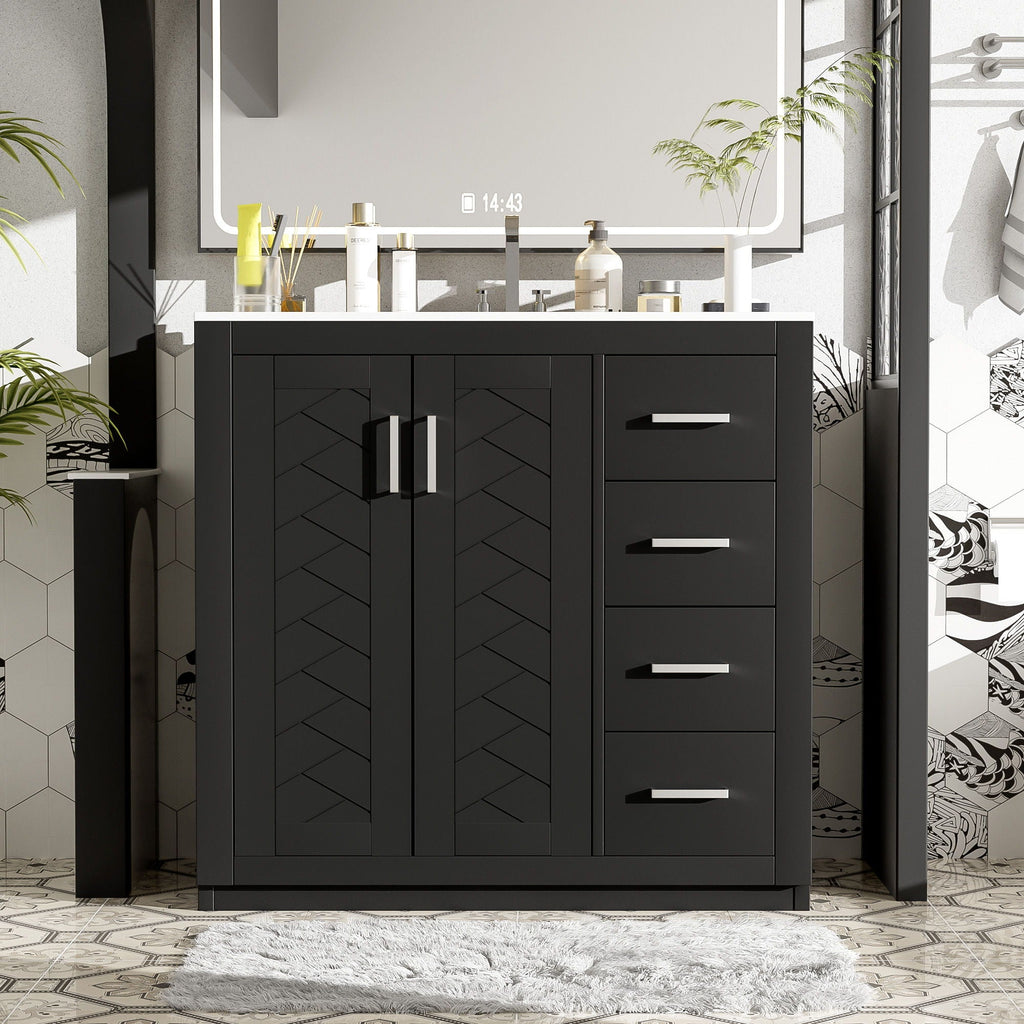Bathroom Vanity With Sink Combo, Storage Cabinet, Freestanding Set With 3 Drawers & Soft Closing Doors