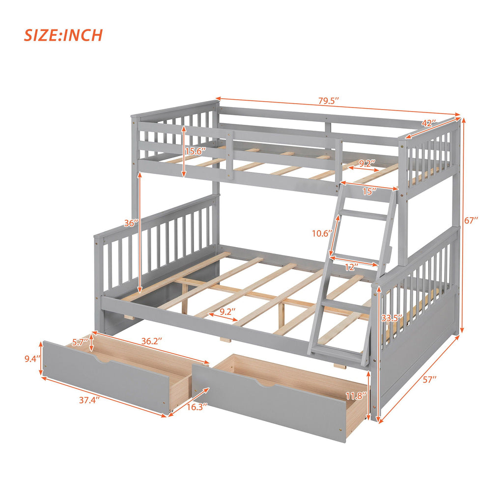 Bunk Bed With Ladders And 2 Storage Drawers
