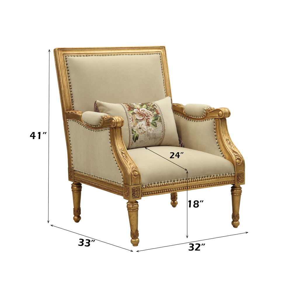 Daesha - Chair With Pillow - Tan Flannel & Antique Gold