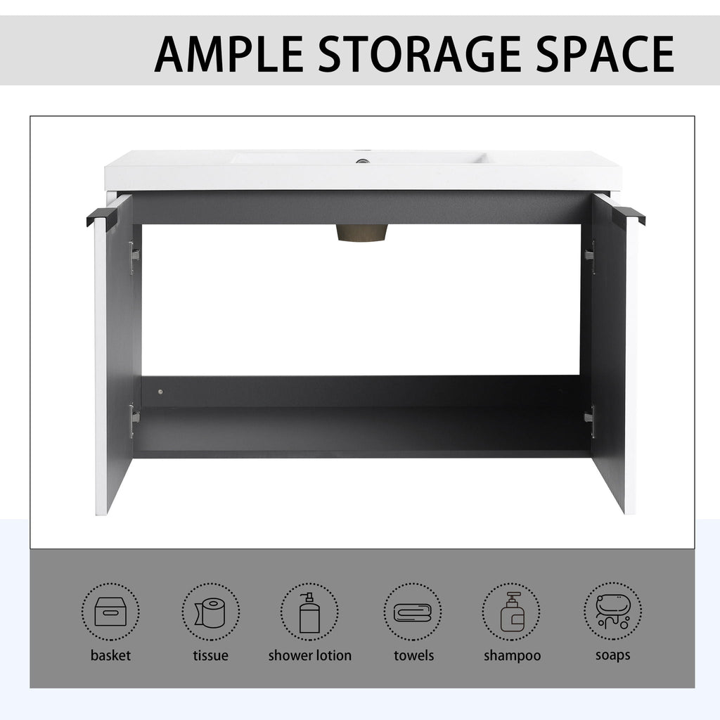 Contemporary Wall Mounted Bathroom Vanity With Resin Double Sink