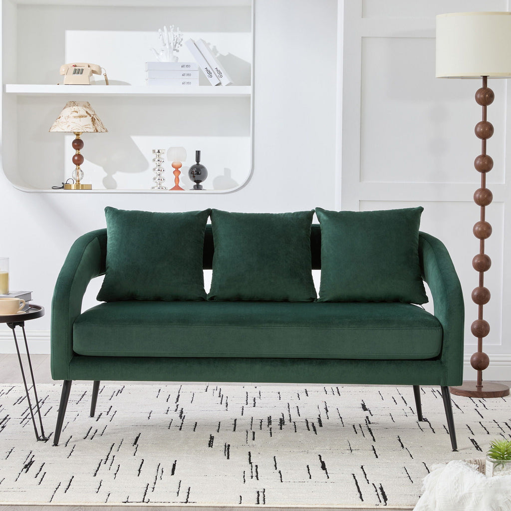 Open Back Loveseat Settee With 3 Pillows