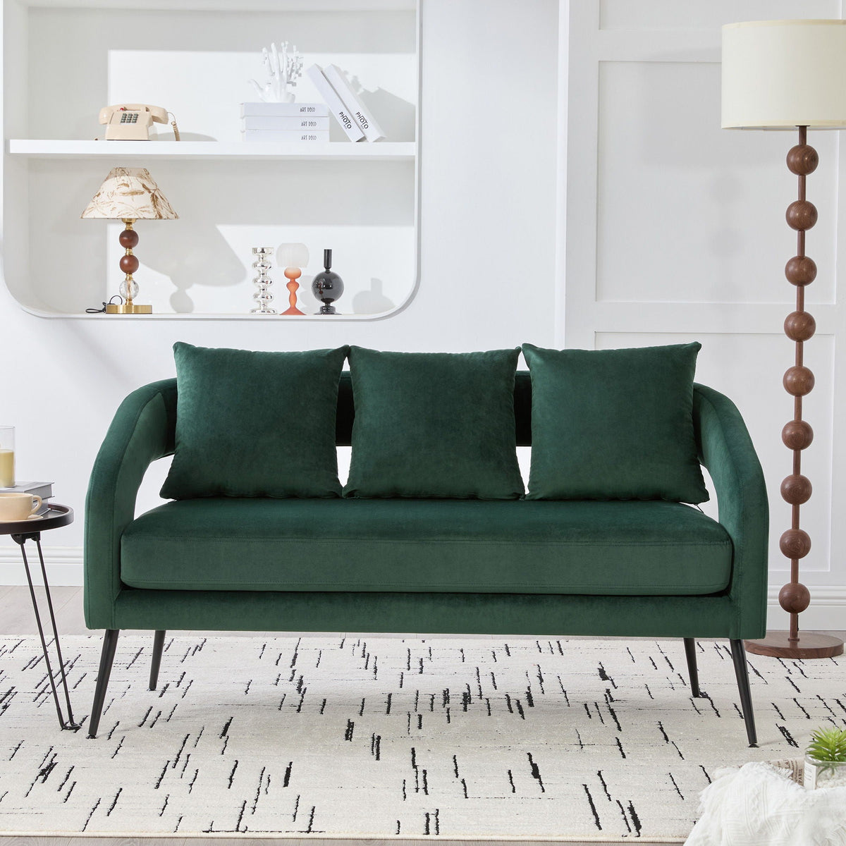 Open Back Loveseat Settee With 3 Pillows