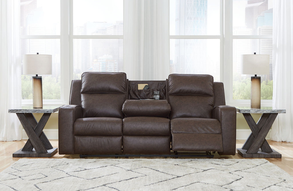 Lavenhorne - Reclining Sofa With Drop Down Table - Umber