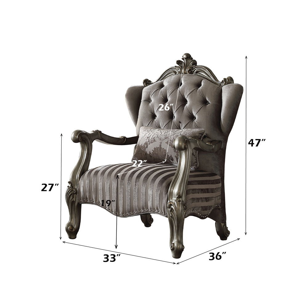 Versailles - 47" Chair With Pillow - Velvet & Antique Platinum