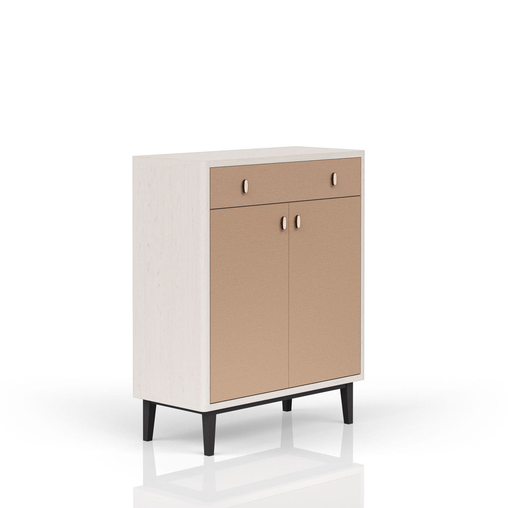 Bar Cabinet With Large Storage - White / Pecan