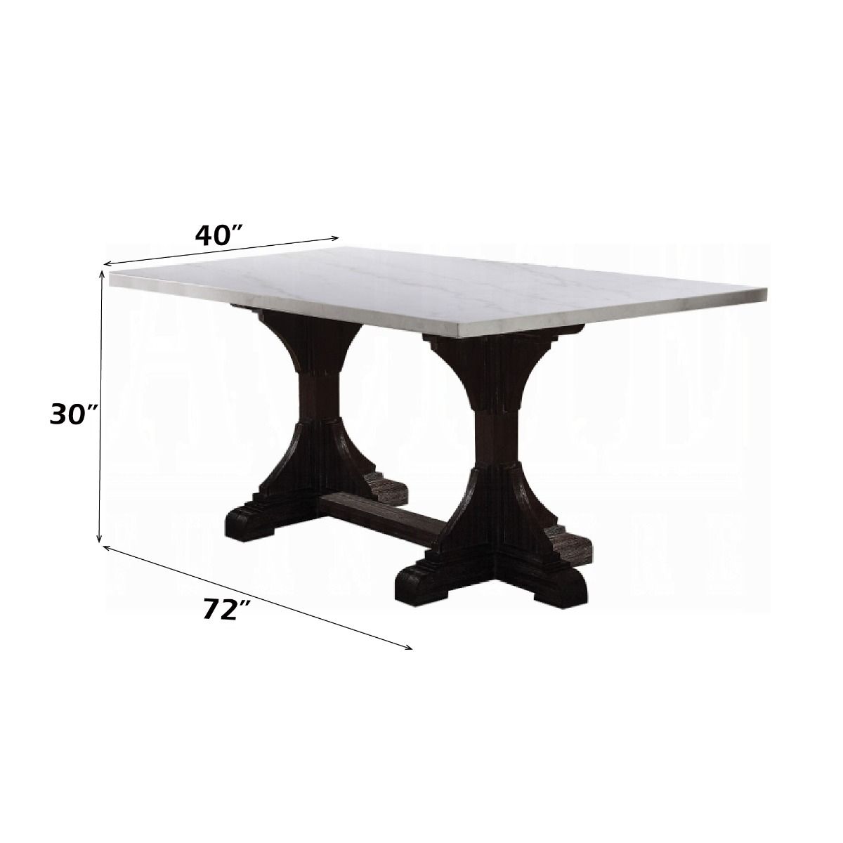 Gerardo - 30" Dining Table - White Marble Top & Weathered Espresso