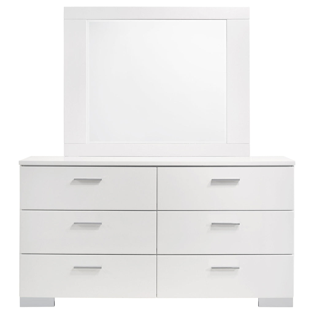 Felicity 6-drawer Wood Dresser with Mirror White High Gloss