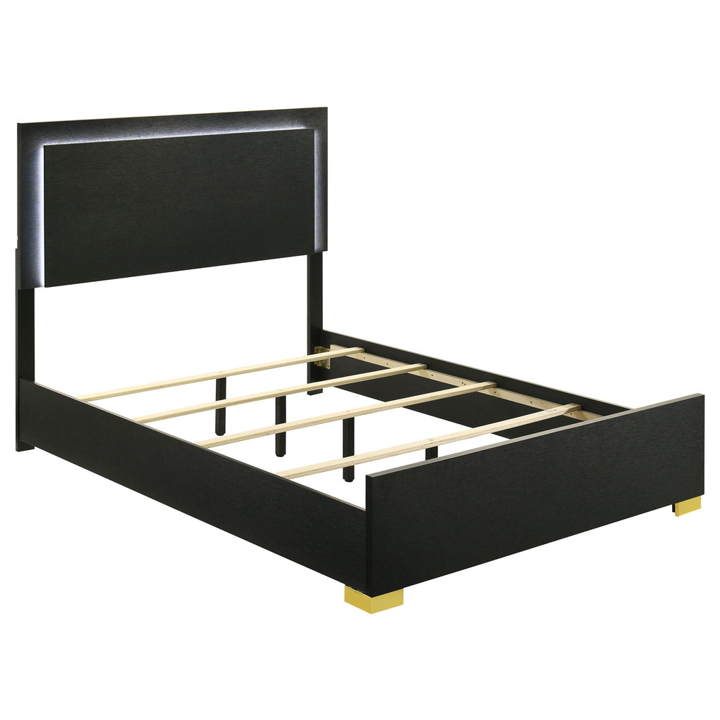 Marceline Wood Full LED Panel Bed Black