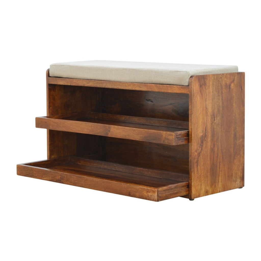 Pull Out Shoe Bench - Chestnut / Mud Linen