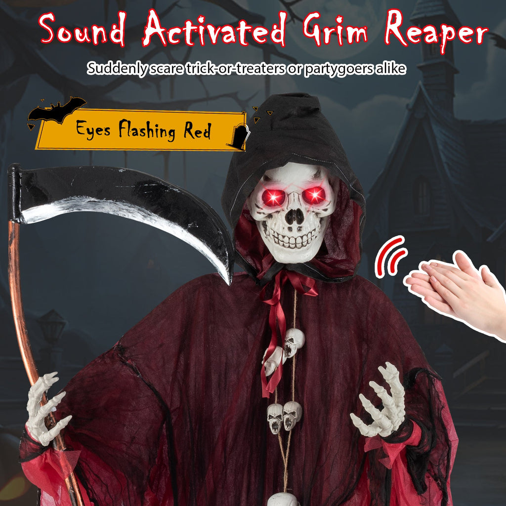 8 Feet Halloween Standing Grim Reaper with Terrifying Sounds and Lighted Eyes