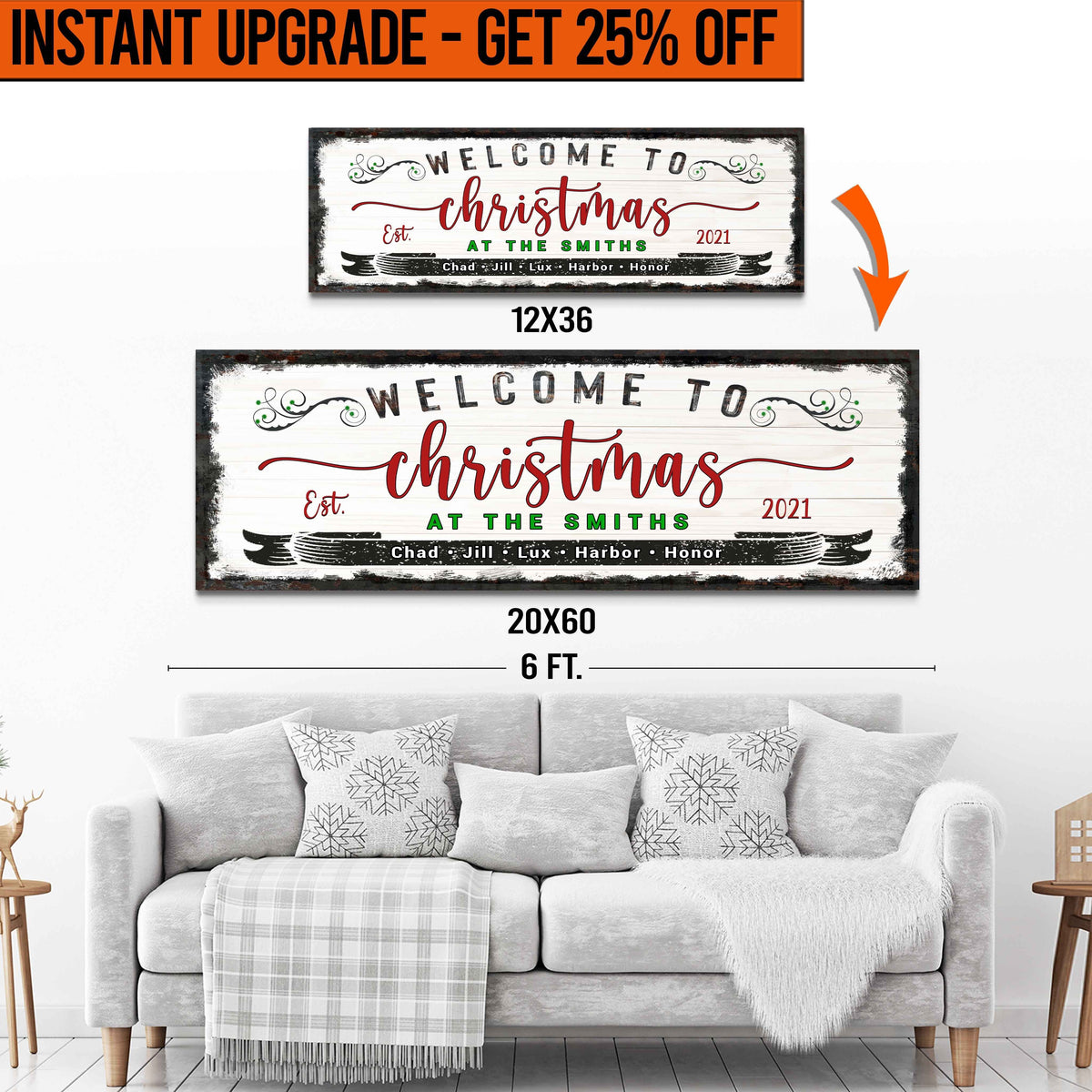 Upgrade Your 'Christmas Sign' (Style 2) Canvas To 20x60 Inches