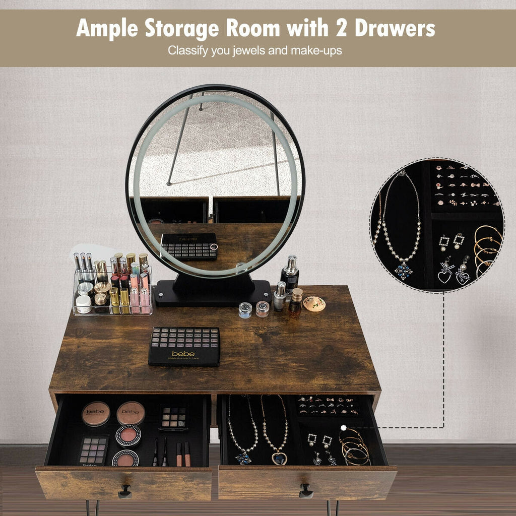 Industrial Makeup Dressing Table with 3 Lighting Modes