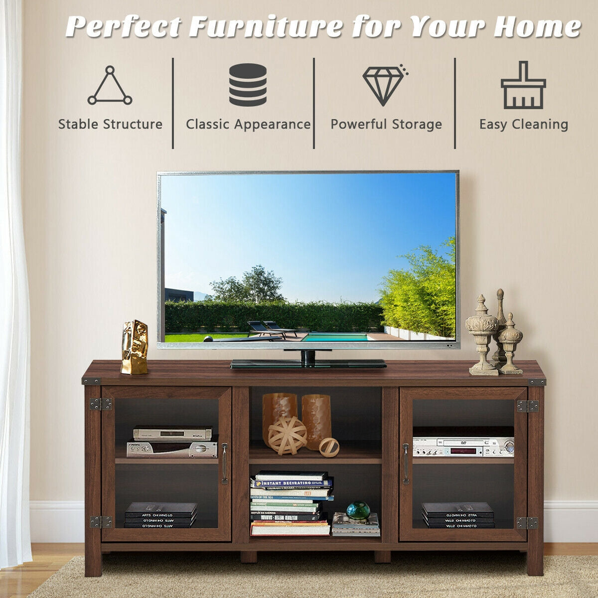 TV Stand Entertainment Center for TVs up to 65 Inch with Storage Cabinets