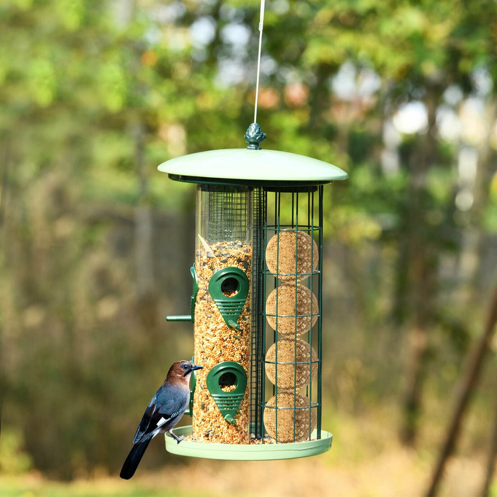3-in-1 Metal Hanging Wild Bird Feeder with 4 Feeding Ports and Perches