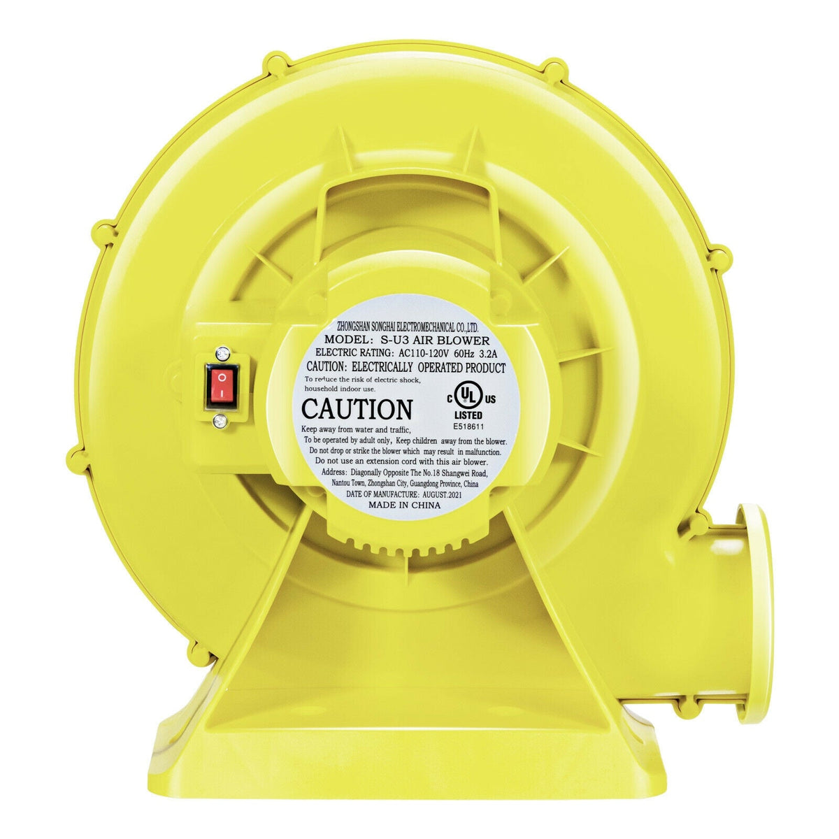 350 Watt 0.5 HP Air Blower Pump Fan for Inflatable Bounce House and Bouncy Castle-Yellow