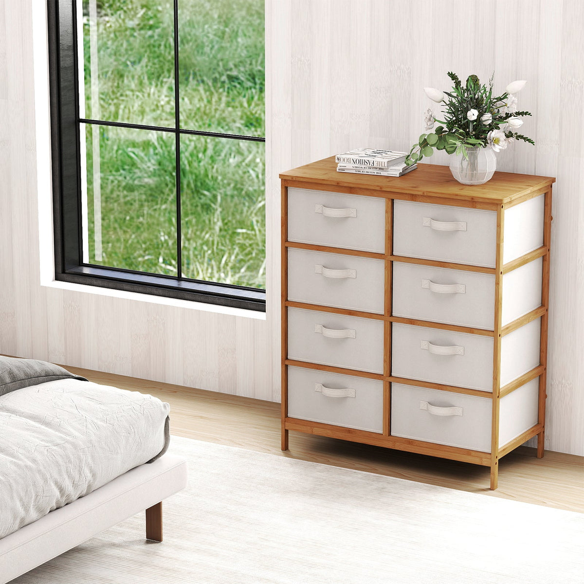 8 Drawers Dresser with Removable Fabric Bins for Bedroom-Beige