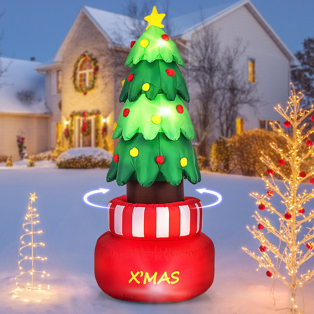 8 Feet Inflatable Rotating Xmas Tree with Built-in LED Lights and Water Bags