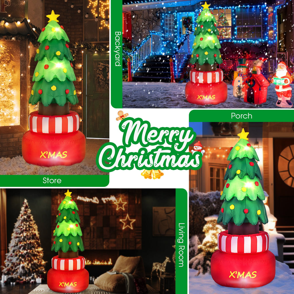 8 Feet Inflatable Rotating Xmas Tree with Built-in LED Lights and Water Bags