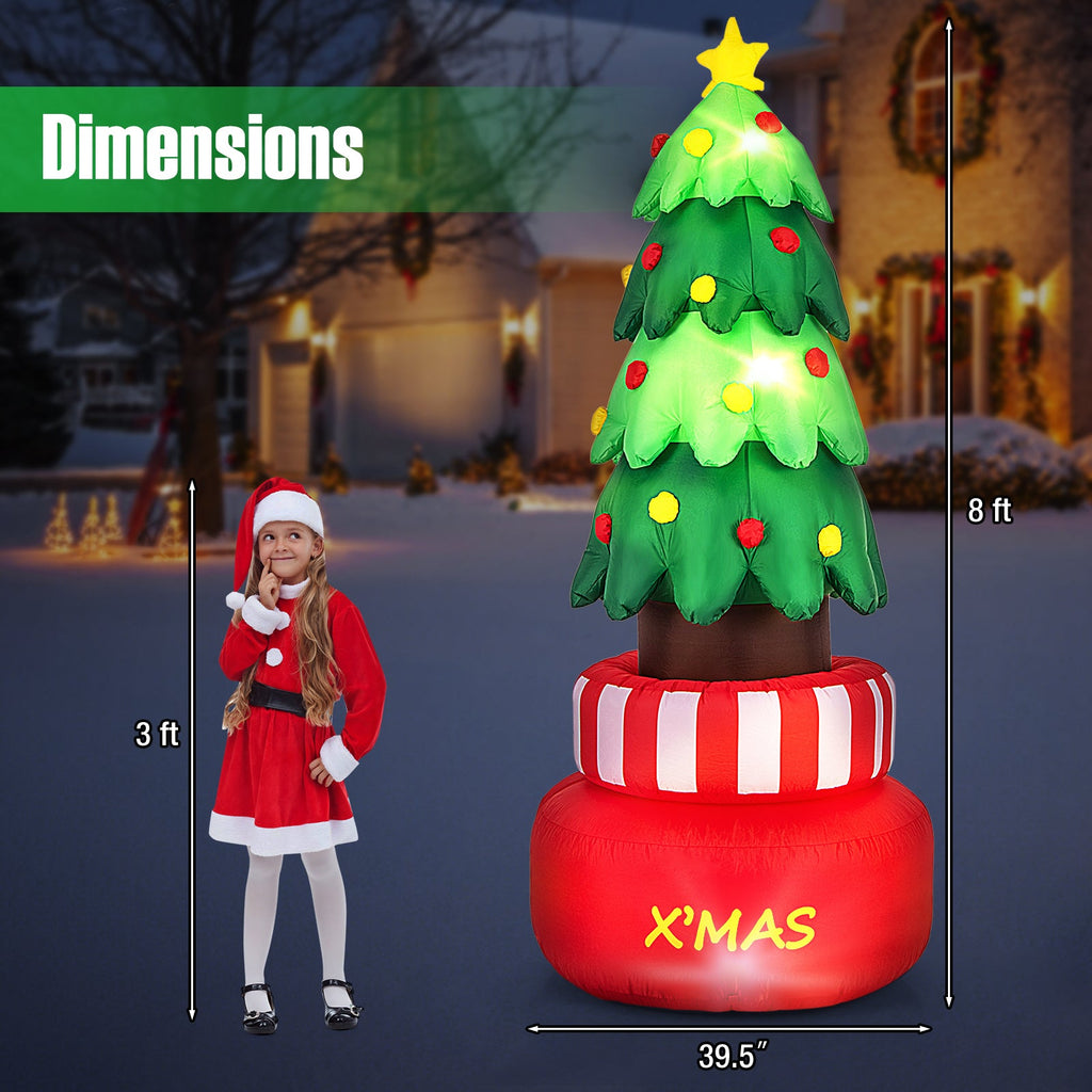 8 Feet Inflatable Rotating Xmas Tree with Built-in LED Lights and Water Bags